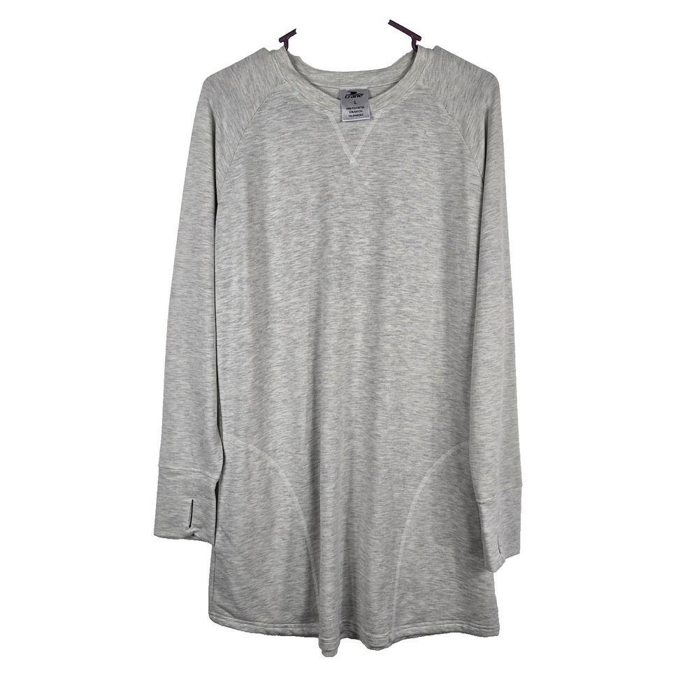 Crane Womens Large Light Gray Long Sleeve Tunic Dress Pockets Thumbholes
